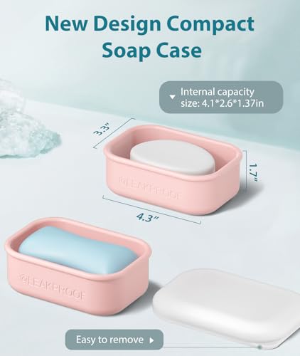 Quatish Compact Leakproof Travel Soap Case, Silicone Soap Box with Draining Layer, Enhanced Soap Container, Suitable for Camping, Gym, Bathroom, Outdoor Essentials, Pink - color: Pink, size: Regular