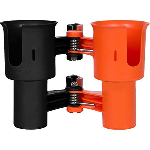 ROBOCUP, (Orange & Black), Patented Clamp On Boat Cup Holder |Multifunction Dual Drink Caddy for Fishing Poles, Tools, Net, Gaff |Portable Storage for Boating, Beach, Umbrellas, Golf Carts, Strollers - color: Black & Orange, size: Standard Spring