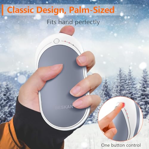 BESKAR Rechargeable Hand Warmer, 5200mAh Electric Hand Heater | Double Sided Heating, USB Quick Charge, Portable Pocket Hand Warmer for Outdoor, Golf, Raynauds - color: Gray