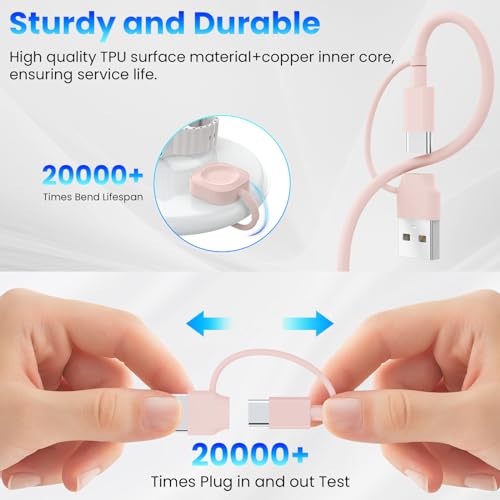 6in1 Multi Charging Cable 10FT, Magnetic Charger for Apple Watch Ultra/SE/9/8/7/6/5/4/3/2/1, Multiple Charger Cord for iPhone 15/14/13/12/11/Galaxy/Pixel, Pink USB A/C Universal Travel Charger - color: Pink