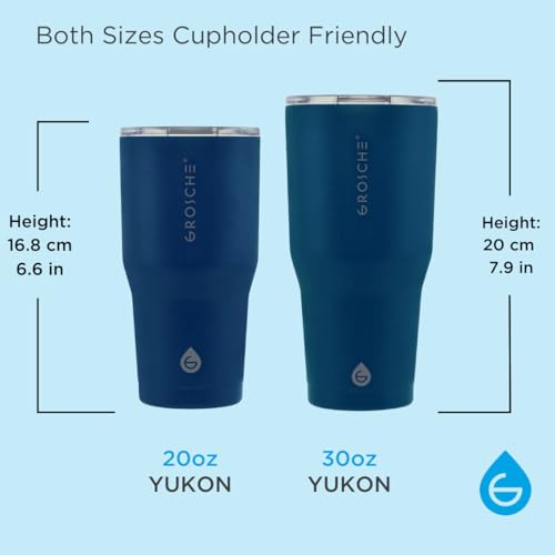 GROSCHE Yukon Triple Insulated Coffee Travel Mug with Lid - 20 oz Blue - color: Blue, size: 20 Ounces