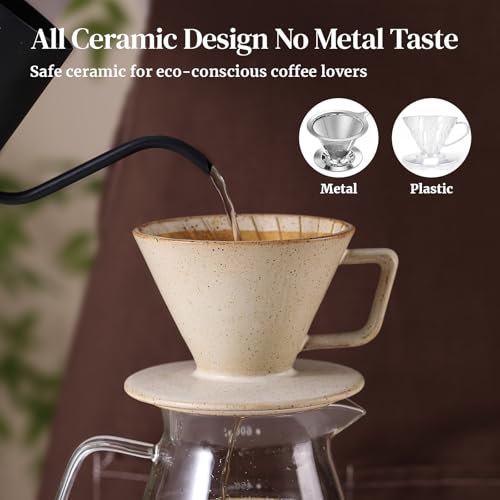 DOWAN Pour Over Coffee Maker, Non-Electric Pour Over Coffee Dripper, Manual Brew Maker, Single Cups Porcelain Slow Brewing Accessories for Gifts, Grey - color: Grey