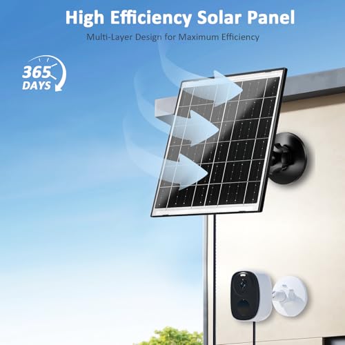 Zivif 10W Solar Charger for Battery-Powered Security Camera Outdoor | 5V Solar Panel with USB-C, Micro USB & DC 5.5×2.1mm Ports, IP66 Waterproof, 360° Adjustable Mount, 7.2ft Cable - color: 10W Black