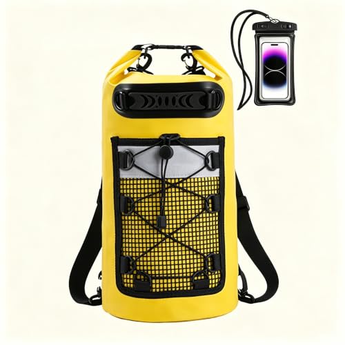 SHENDU 20L Waterproof Dry Bag - Roll-Top Backpack w/Waterproof Phone Case for Kayaking, Hiking, Camping, Boating, Beach Unisex (Yellow) - color: Yellow