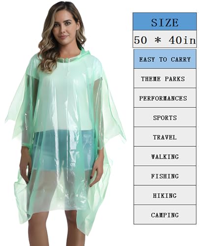 4/6/12 Pack Disposable Rain Ponchos for Adults - Emergency Rain Poncho for Camping Hiking Travelling - color: (4 Pack) Green