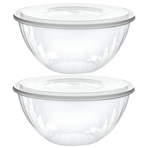 PLASTICPRO Disposable 48 Ounce Round Crystal Clear Bowls with Lids Pack of 2 Sets - size: 48 OUNCE