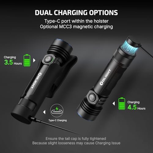 OLIGHT Seeker 4 Pro Rechargeable Flashlights, Bright High Lumens Black | 4600 Lumens, High Powerful Flash Light, with USB C Charging Holster, Waterproof IPX8 for Emergencies, Camping, Searching - color: Black