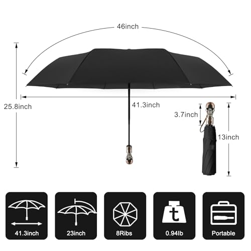 Skull Handle Windproof Travel Umbrella Compact Portable, Auto Open Close | Luxury Gothic Skull Grip with One-Touch Automatic Open, Wind Resistant and Sturdy for Rain, Lightweight to Carry Daily - color: 04.Black
