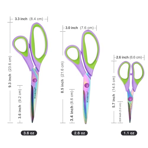 Scissors All Purpose, Sharp Titanium Blades Shears, Rubber Soft Grip Handle, Multipurpose scissors 3 pack, Great for Office, Fabric, Craft, Sewing, Arts, School and Home Supplies, Green - color: Green