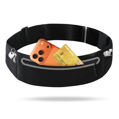 Slim Running Belt for Women Men,Phone Holder Waist Pack,Runners Fanny Pack - color: Black