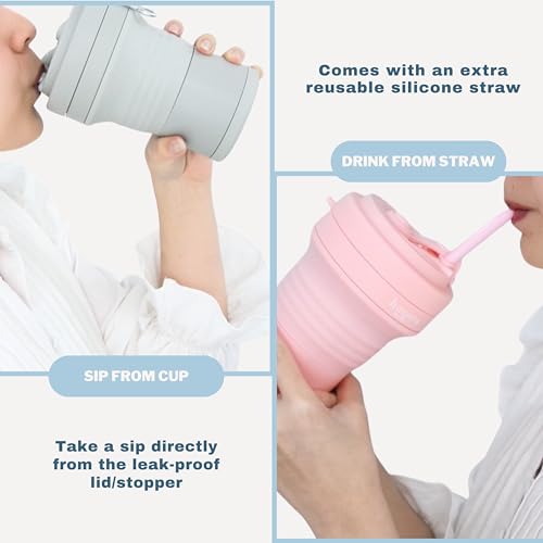 HANARA Collapsible Cup with Reusable Straw – 18 Oz (550 Ml), Portable Travel Mug, BPA-Free, Leak-Proof, Microwave & Dishwasher Safe, Multi-Purpose for Hot & Cold Drinks – Navy Blue - color: Navy Blue
