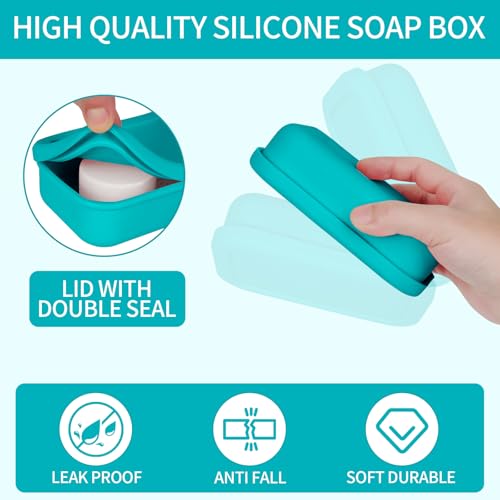 Leak Proof Travel Soap Case,Large Silicone Travel Soap Holder,Portable Soap Box with Drainage Layer,Bathroom Shatter Proof,Suitable for Travel, Bathroom, Camping, Gym(Green) - color: Green