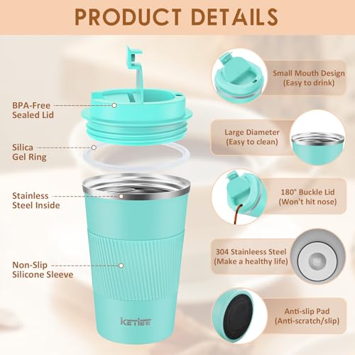 KETIEE Travel Mug 12oz: Vacuum Insulated Coffee Mug with Leakproof Lid - color: G1-Blue-C