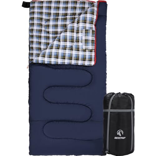 REDCAMP Cotton Flannel Sleeping Bag for Camping Backpacking, Adults Cold Weather Envelope Sleeping Bags with 2/3/4/6lbs Filling - color: Widened Navy Blue With 4lbs Filling