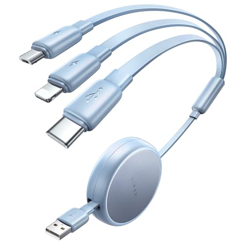 LISEN Multi Charging Cable 3 in 1 iPhone 16 Charger Cord, Retractable Car Charger Type C Cable, Retractable iPhone Charger Cord with Type C/L/Micro USB for iPhone/Samsung/PS/Kindle,Blue - color: Blue, size: 3.7FT