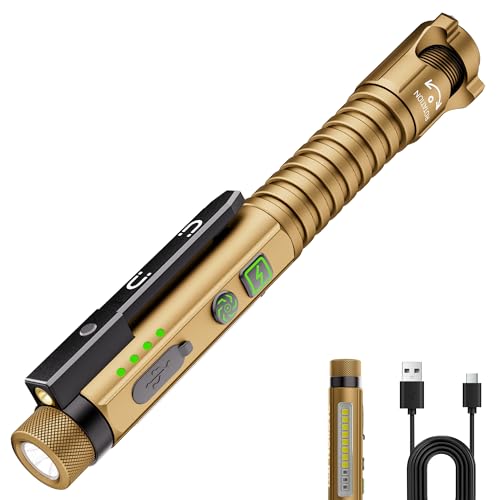 EDC Flashlight Rechargeable,800 Lumen Small Flashlight with Magnetic Clip & Base, 11 Modes LED Flashlight,Glass Breaker&Bottle Opener, USB-C Flashlight for Working,Home and Emergency - color: Yellow
