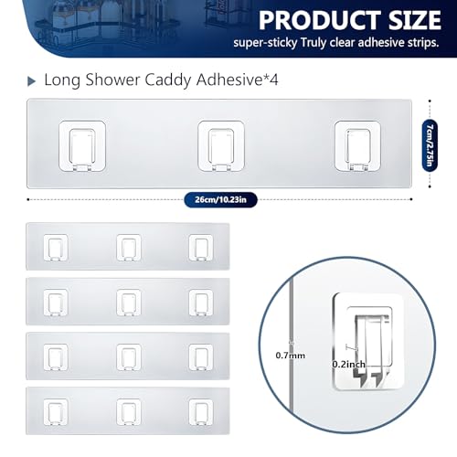 Shower Caddy Adhesive Replacement Hooks, Strong Waterproof Strips, No Drilling for Bathroom Shelves, Kitchen Racks, and Soap Holders (Transparent-4 Pack 3 Hook) - color: Transparent-4 Pack 3 Hook