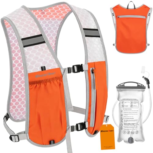 Running Vest Hydration Backpack for Men Women, Lightweight Breathable Hydration Packs, Adjustable Chest Straps Daypack, Reflective Water Running Vest for Marathon, Trail, Hiking, Cycling - color: Orange