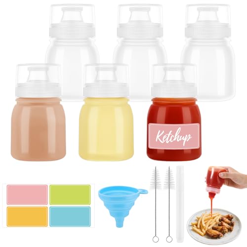 6 Pack Condiment Squeeze Bottles, Portable Sauce Bottles | Sauce Bottles 6oz Portable Containers with Squeeze Design for Ketchup, Dressing, Oil, Lunchbox, Picnic, Travel Use