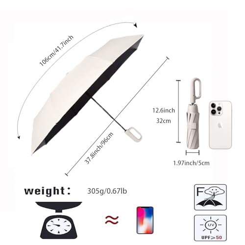 Travel Folding Golf Umbrella, 8 Ribs Automatic, Open/Close, Lightweight Compact Portable Backpack Car Parasol Outdoor, Sun/Rain, Anti 99 UV Protection UPF 50, Men Women, Carabiner Handle Design | 8 Ribs/Automatic/Open/Close/Portable/Backpack/Car/Parasol O