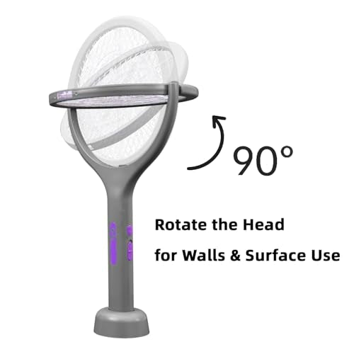 Rechargeable Electric Fly Swatter, Telescopic Handle with Rotating Head, 1200mAh Type-C Charging, Indoor & Outdoor Handheld Bug Zapper for Mosquitoes and Flies