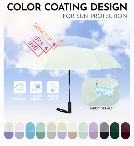 Windproof Travel Umbrella for Rain - 43" Compact Folding Umbrella, Reinforced Strong Frame, Lightweight Portable Parasol with UPF 100+ UV Sun Protection, Cruise Ship Essentials - color: 1-Mint