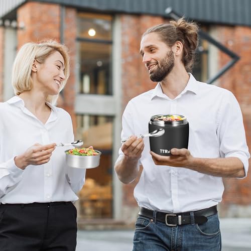 40oz Insulated Food Jar for Adults, Stainless Steel Hot Meal Container with Folding Spoon, Leakproof Wide Mouth Lunch Container for Work(Ink Black) - color: Ink Black