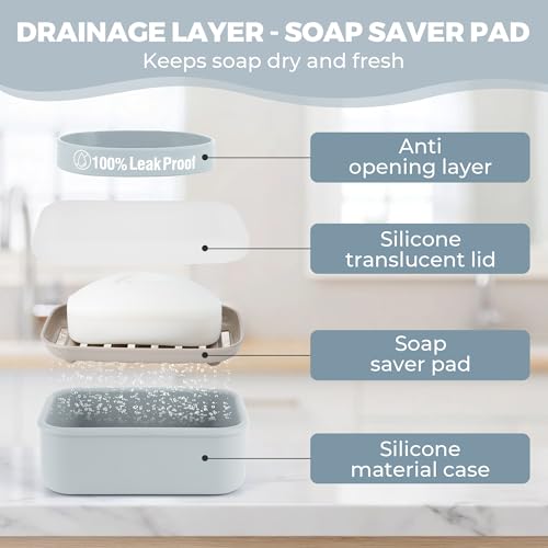 Compact Leakproof Travel Soap Case with Lid & Silicone Strap - Portable Draining Soap Bar Holder for Gym, Bathroom, Camping - Lightweight Silicone Soap Dish Container (Gray) ﻿ - color: Gray