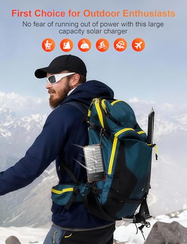 MINRISE Solar Power Bank 40000mAh, Portable Charger PD 20W Fast Charging - color: Orange-black