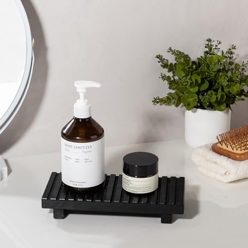 Bathroom Tray Rustic Farmhouse Decor Wood Stand, 10" * 4.5" Black | Waterproof, Lightweight, Easy Clean, Wood Riser Kitchen soap holder Accessories for Office Desk, Vanity, Counter, Sink - color: Black, size: 10" x 4.5" x 1.6"