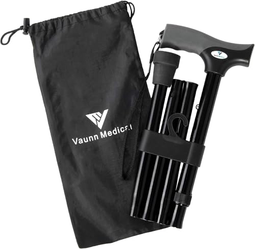 FSA/HSA Eligible, Vaunn Medical Easy Grip Height Adjustable Folding Cane/Walking Stick with Strap/Pouch- Compact, Portable, and Safe Walking Assistant- Non-Slip Grip Handle- Men, Women, Elderly - style: Standard Tip