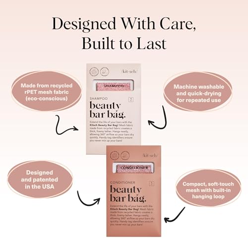Kitsch Soap Saver Bag – Patented Mesh Bag Soap Holder – 2pc Set | for Shampoo and Conditioner Bars – Extends Use & Prevents Soggy Mess – Recycled Beauty Mesh Pouch, Eco-Friendly - color: Blush & Terracotta