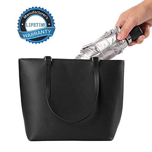 GAOYAING Compact Travel Umbrella with Case Sun&Rain Lightweight Small and Compact Suit for Pocket 34 Inches - color: Sliver, size: 34 Inches