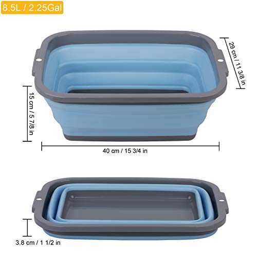 2 Pack Collapsible Sink with 2.25 Gal / 8.5L Each, Foldable Dish Tub for Washing Dishes, Camping, Hiking and Home, Portable Washing Basin