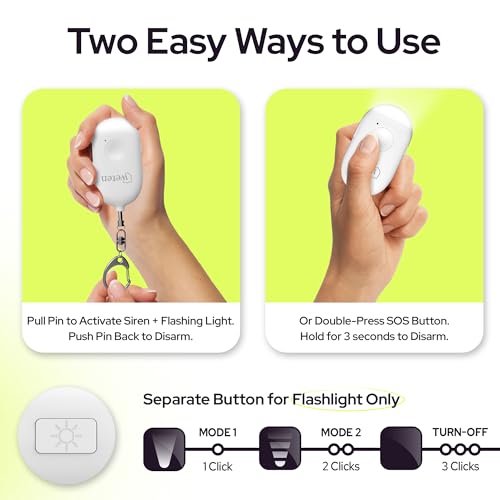 Rechargeable Personal Alarm Keychain, 130dB Siren, LED Light, White - color: D - White