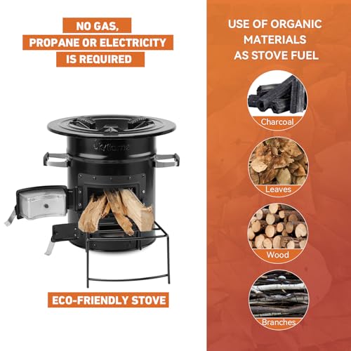 Skyflame Wood Burning Rocket Stove, Portable Camping Stove, Black | Outdoor Cooking, Backpacking, RV and Survival, Essentials Camping Gear