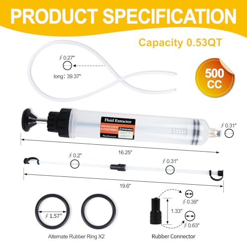 500CC Automotive Fluid Extractor with 39'' Long Hose & ExtensionTubes, Portable Oil Extractor Pump for Oil Change, Large Fluid Pump with Clear Scale & Transparent Body for DIY Maintenance