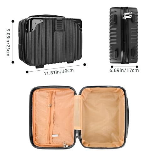 14inch Hard Shell Cosmetic Organizer Travel Train Hand Luggage Small Portable Carrying Suitcase Makeup Case Bag for Women Toiletry - color: BLACK