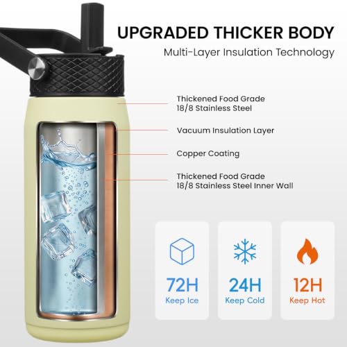 Konokyo 20 oz Insulated Stainless Steel Water Bottle with 3 Lids - color: Macaron Green, size: 20 Ounces