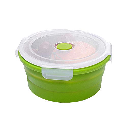 URBEST Collapsible Bowls, Silicone Food Storage Containers with Lids for Camping, Set of 4 Round Silicone Lunch Containers, Microwave and Freezer Safe (greener， 4)