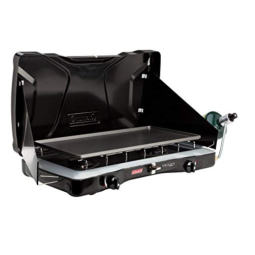 Coleman Triton 2-Burner Propane Stove, Portable Camping Cooktop with 2 Adjustable Burners & Wind Guards, 22,000 BTUs of Power for Camping, Tailgating, Grilling, BBQ, & More - color: Black