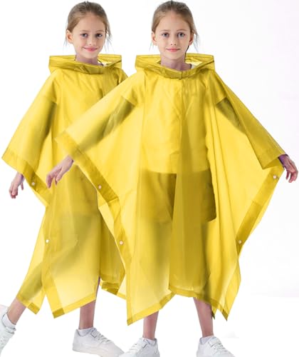 2 Pack Raincoats for Kids, Kids Rain Jacket Reusable Rain Ponchos for Boys and Girls - color: Yellow
