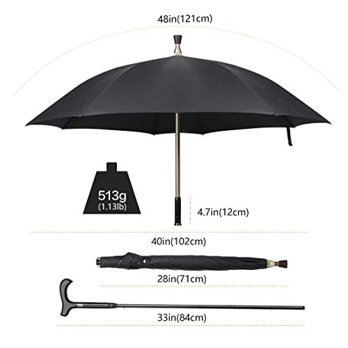 Walking Cane Umbrella 2-in-1 Windproof Walking Sticks Crutch Umbrella,Heavy Duty Frame,Lightweight - Umbrella Cane,Great gift for Birthday,Christmas,Father's Day,Men,Women - color: Classic 2 in 1