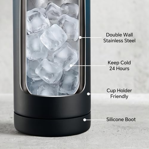 Fijinhom 18 oz Insulated Water Bottle with Straw Lid, Stainless Steel Water Bottles, Double Wall Vacuum, Portable Handle & Non-slip Bottom, BPA Free Leak Proof Metal Bottles, Keep Cold 24H, Blue/Black - color: Blue/Black, size: 18 Ounces