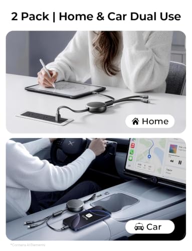 LISEN Multi Charging Cable, 3 in 1 Retractable Charging Cable, Retractable Car Charger with Type C/L/Micro USB Ports for iPhone 17 16 15 14 Pro/Samsung Galaxy S25/Kindle, Car Accessories, 2 Pack - color: Black, size: 3.7FT+3.7FT