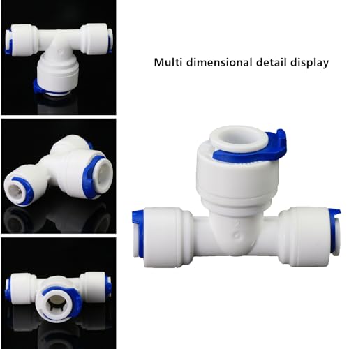 1/4" to 3/8" to 1/4" Push-Fit Tee, 5 Pcs | Plastic push-to-connect fitting for RO water filtration, pre-purifier, refrigerator & coffee maker. - style: 1/4" to 3/8" to 1/4" Push-to-Connect Tee Reducer