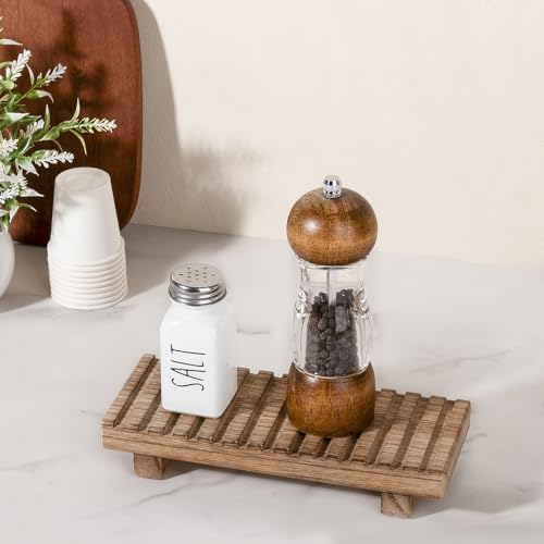 Bathroom Tray Rustic Farmhouse Decor Wood Stand, 8.6" * 3.6" Brown | Waterproof, Lightweight, Easy Clean, Wood Riser Kitchen soap holder Accessories for Office Desk, Vanity, Counter, Sink - color: Brown, size: 8.7" x 3.6" x 1.6"
