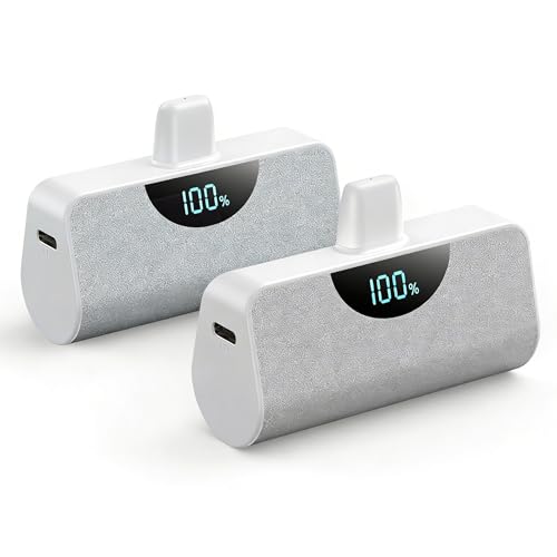 Feob [2 Pack] Mini Portable Charger 5200mAh,Ultra-Compact PD Fast Charging Power Bank,LCD Display Cute Battery Pack Backup Charger Compatible with iPhone 14/14 Pro Max/13 Pro/12/11/XR/8/7 - color: Warn White+Warn White