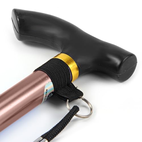 Folding Lightweight Walking Stick - Adjustable Aluminum Metal Collapsible Travel Cane with Non-Slip Rubber Base - color: Brown