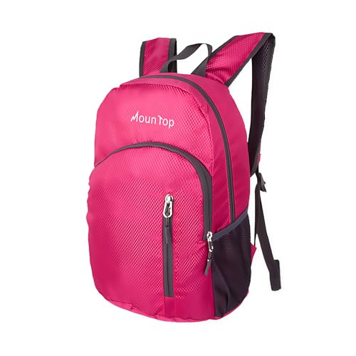 MounTop Outdoor Lightweight Foldable Water Resistant Backpack for Travel Hiking Riding - color: Fuchsia